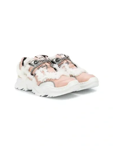 N°21 Teen Fur-trimmed Low-top Sneakers In Pink