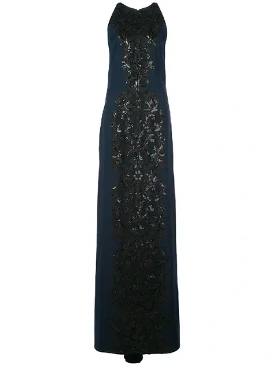 Tadashi Shoji Rizal Sleveless Crepe Gown In Blue