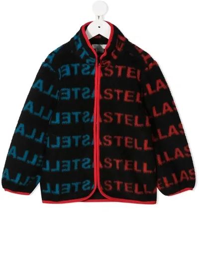 Stella Mccartney Kids' Logo Print Zip-up Cardigan In Black