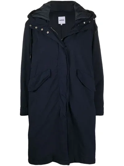 Aspesi Midi-length Parka Coat In Blue