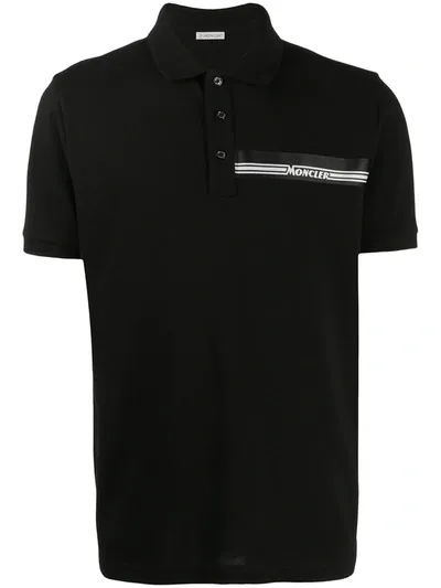 Moncler 'maglia' Logo Patch Cotton Polo Shirt In Black