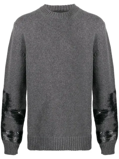 Les Hommes Painted Sleeve Crewneck Jumper In Grey