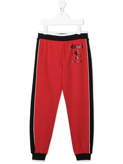 Moschino Teen Logo Print Track Trousers In Red