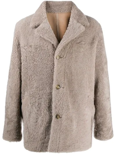 Yves Salomon Shearling Buttoned Coat In Grey