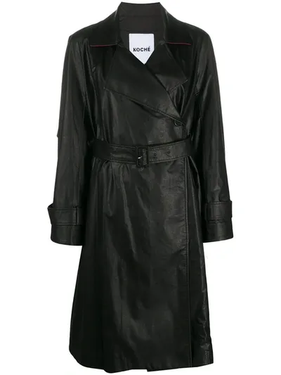 Koché Leather-finished Trench Coat In 900 Blk