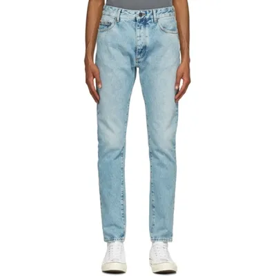 Palm Angels Back Logo Denim Pants In Blue