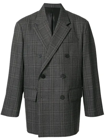 Solid Homme Double-breasted Plaid Jacket In Grey