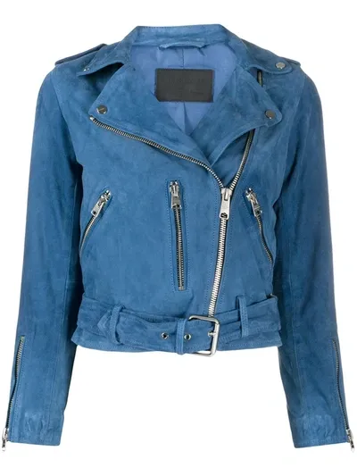 Allsaints Balfern Suede Biker Jacket In Cobalt Blue