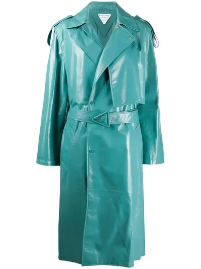 Bottega Veneta Lambskin Belted Trench Coat In Blue