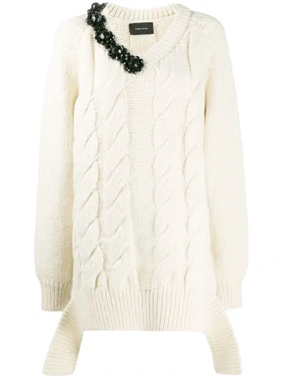 Simone Rocha Embellished Cable Knit Jumper In Neutrals