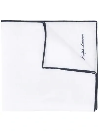 Ralph Lauren Logo Embroidered Pocket Square Scarf In White Black