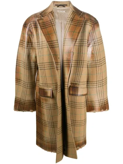 Marni Distressed-effect Oversized Check Coat In Neutrals