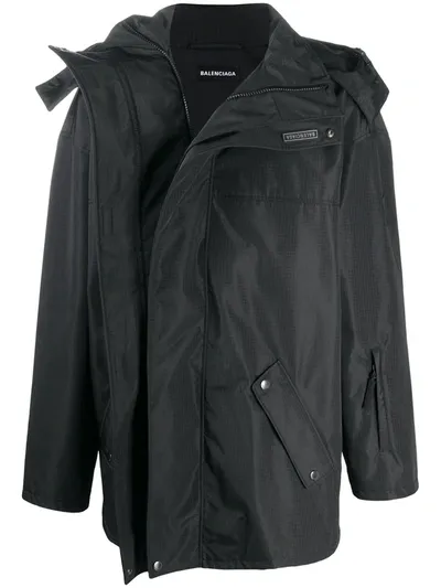 Balenciaga Wrap-front Hooded Jacket In Black