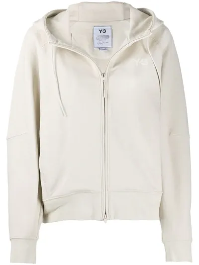 Y-3 Logo Zip-up Hoodie In Neutrals