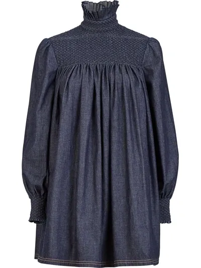 Fendi High-neck Cotton Dress In Blue