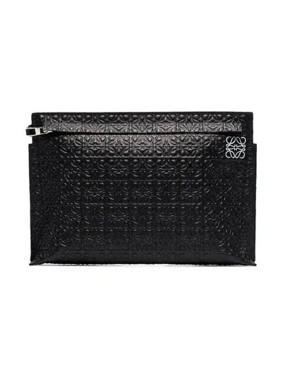 Loewe Black Leather Logo Embossed Pouch