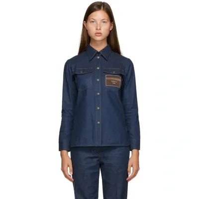 Gucci Boutique Logo-patch Denim Shirt In Blue