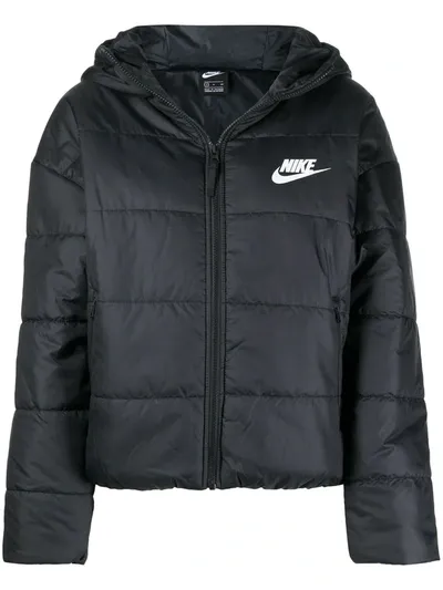 Nike Padded Coat With Logo Print In Black