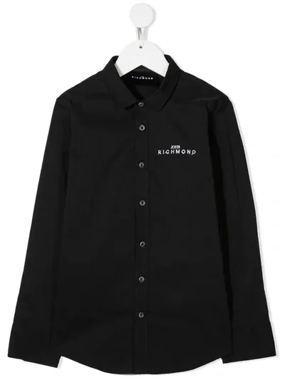 John Richmond Junior Kids' Embroidered-logo Shirt In Black