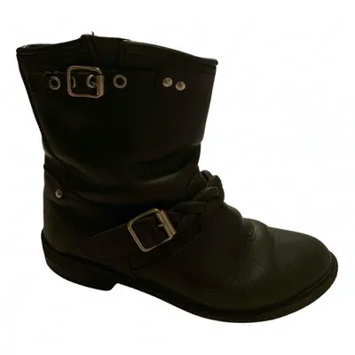 Pre-owned Golden Goose Leather Biker Boots In Black