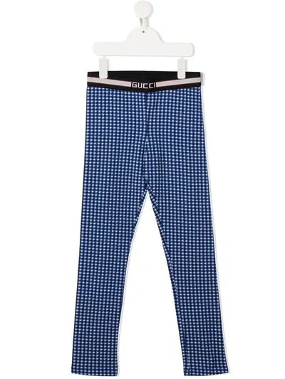 Gucci Kids' Vichy Check Leggings In Blue