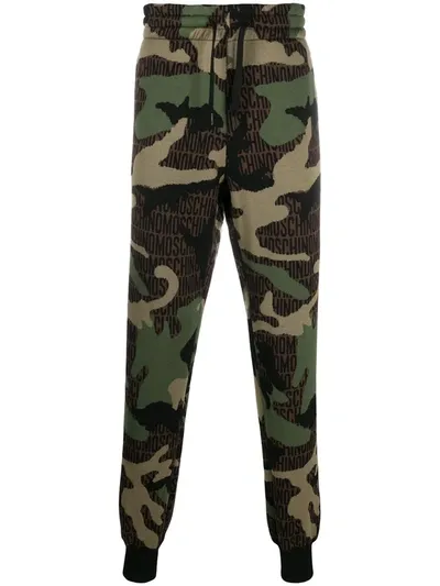 Moschino Logo Print Camouflage Track Pants In Green