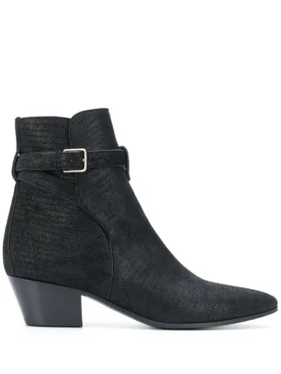 Saint Laurent Ankle Boots West 45 Suede Logo Black Black-combo