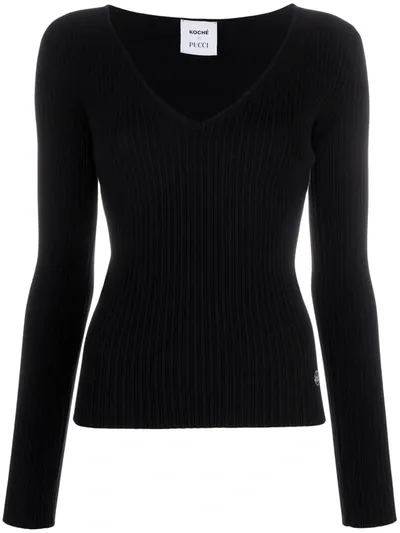 Emilio Pucci X Koché V-neck Ribbed Jumper In Black