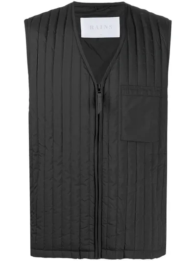 Rains Bodywarmer Vertical Quilted Gilet In Black