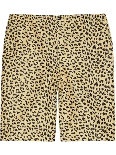 Gucci Wide-leg Leopard-jacquard Cotton-blend Bermuda Shorts In Neutrals