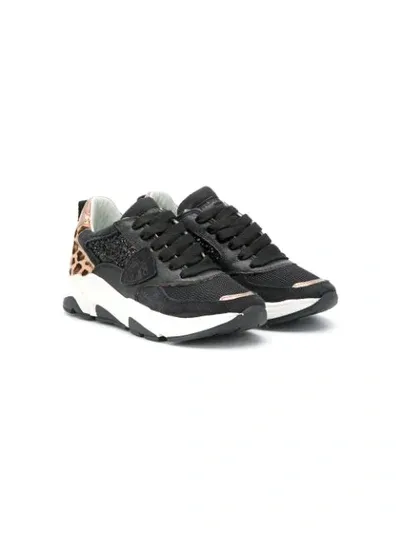 Philippe Model Kids' Eze Leopard-print Panelled Sneakers In Black