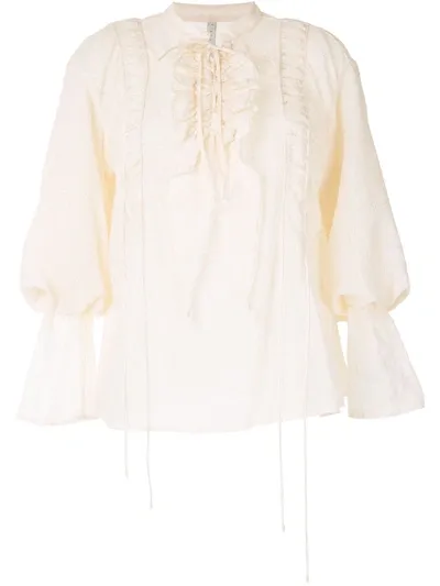 Renli Su Ruffle Front Blouse In Neutrals