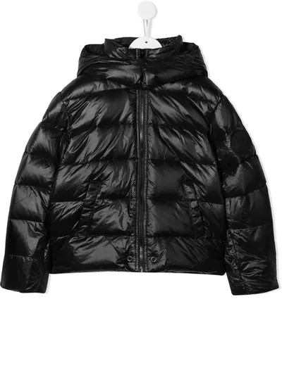 Diesel Kids' Slogan Print Padded Coat In Black