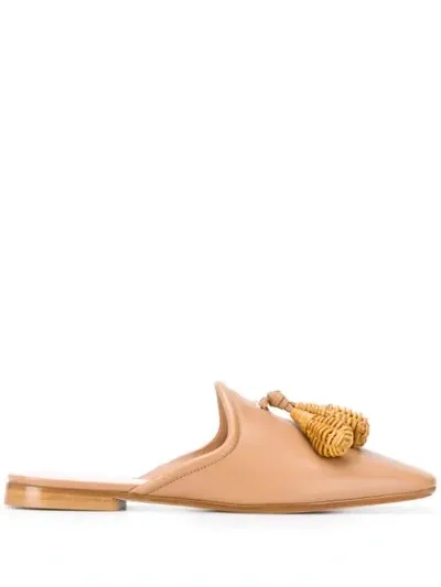 Rodo Slip-on Tassel Detail Sandals In Neutrals