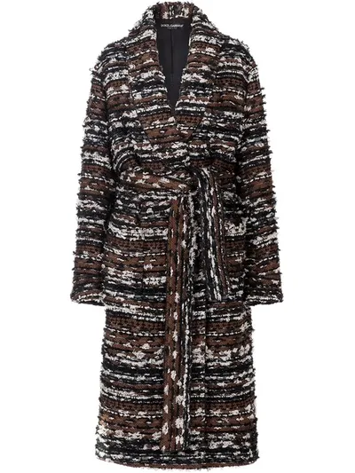 Dolce & Gabbana Robe-style Jacket In Tweed With Belt In Brown