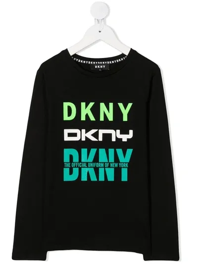 Dkny Kids' Logo Print T-shirt In Black