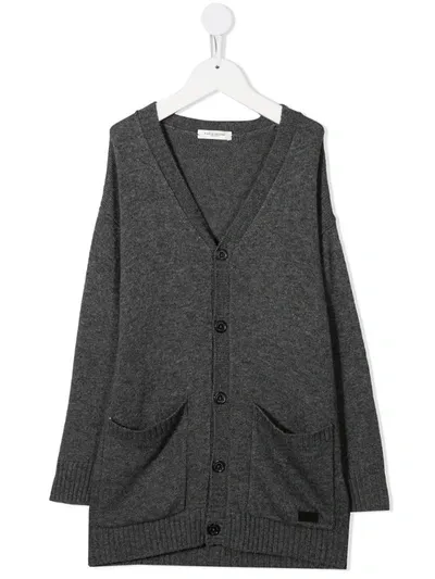 Paolo Pecora Kids' Long Knitted Cardigan In Grey