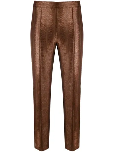 Hebe Studio Metallic-effect Trousers In Brown