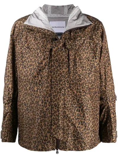 White Mountaineering Leopard-print Hooded Jacket In Brown