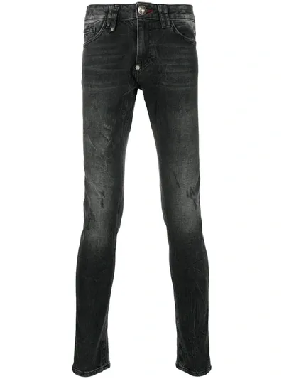 Philipp Plein Skull Outline Slim-fit Jeans In Black