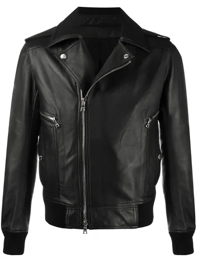 Balmain Leather Biker Jacket In Black