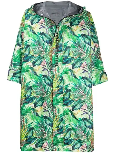 White Mountaineering Botanical Print Raincoat In Green