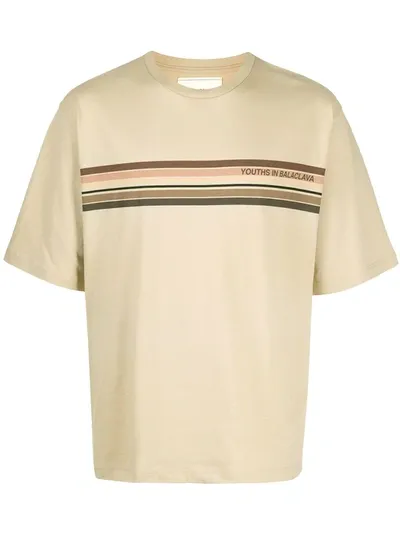 Youths In Balaclava Logo Print T.shirt In Neutrals