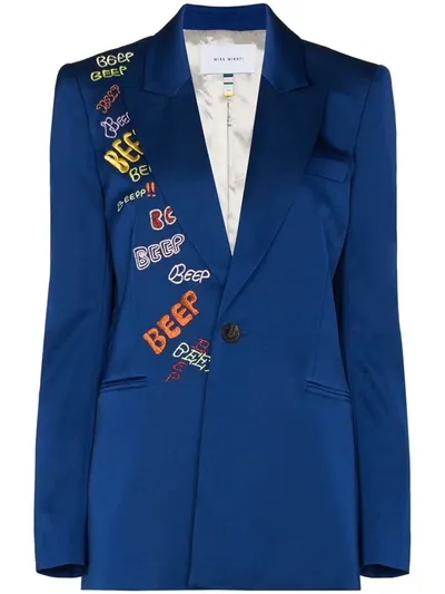 Mira Mikati Beep Embroidered Satin Blazer In Blue