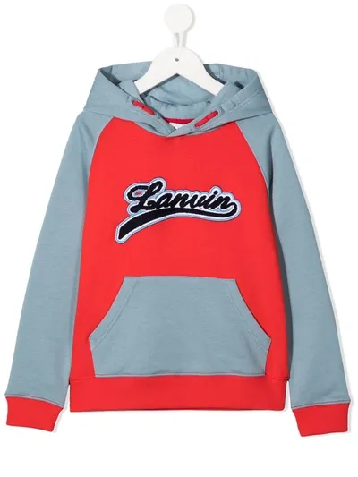 Lanvin Enfant Kids' Logo Patch Colour-block Hoodie In Red