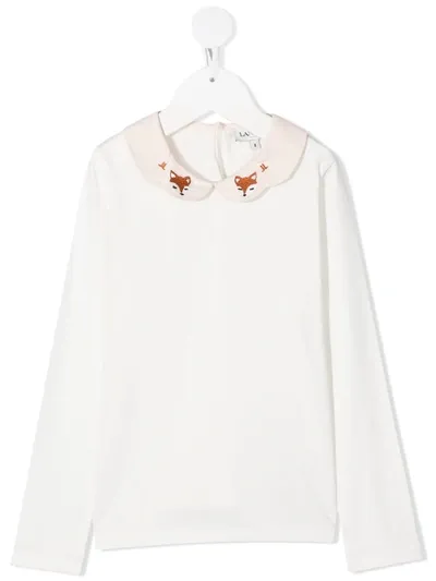 Lanvin Enfant Kids' Fox-embroidered Collar Top In Neutrals