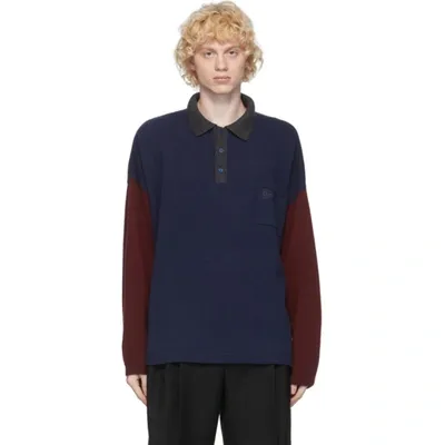 Loewe Panelled Knitted Polo Shirt In Blue