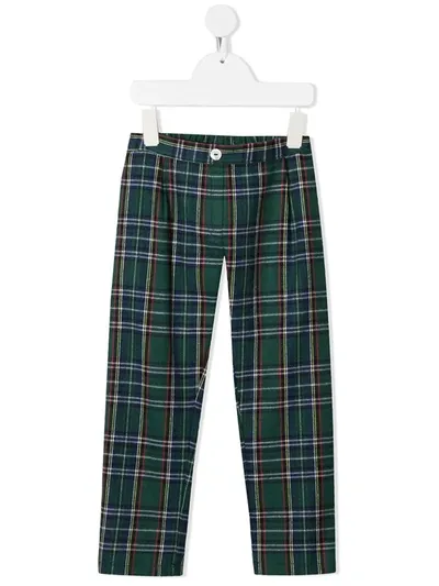 Siola Kids' Check Pattern Pull-on Trousers In Green