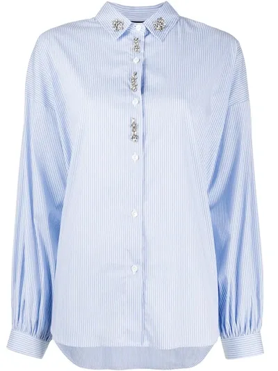 Ermanno Ermanno Crystal-embellished Pinstripe Shirt In Blue