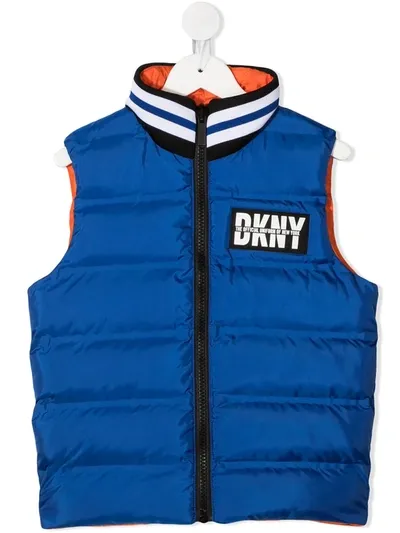 Dkny Kids' Logo Patch Quilted Jacket In Blue